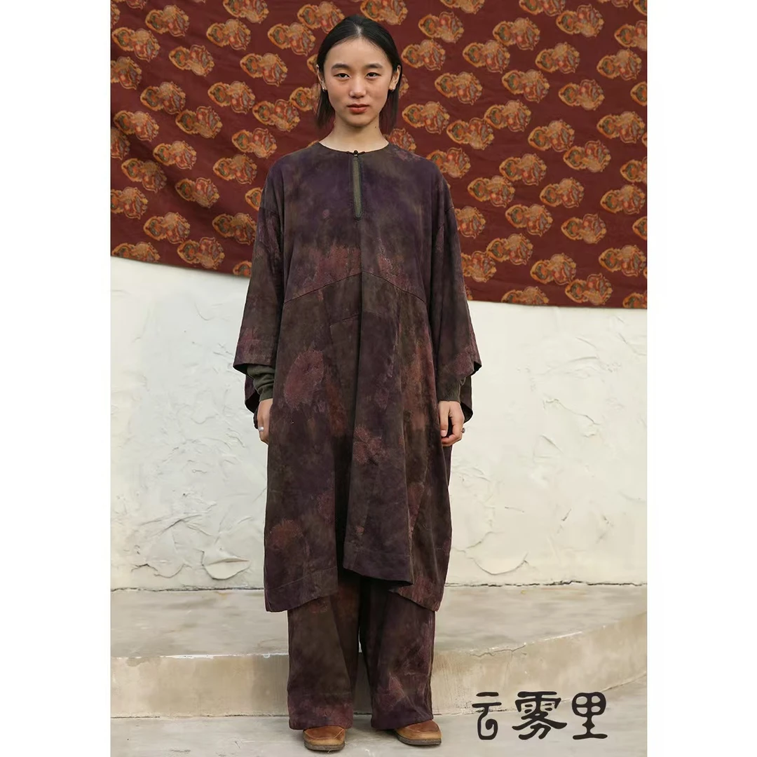 素朴布衣 云雾里5022复古文艺松弛感随性恣意宽松纯棉提花连衣裙