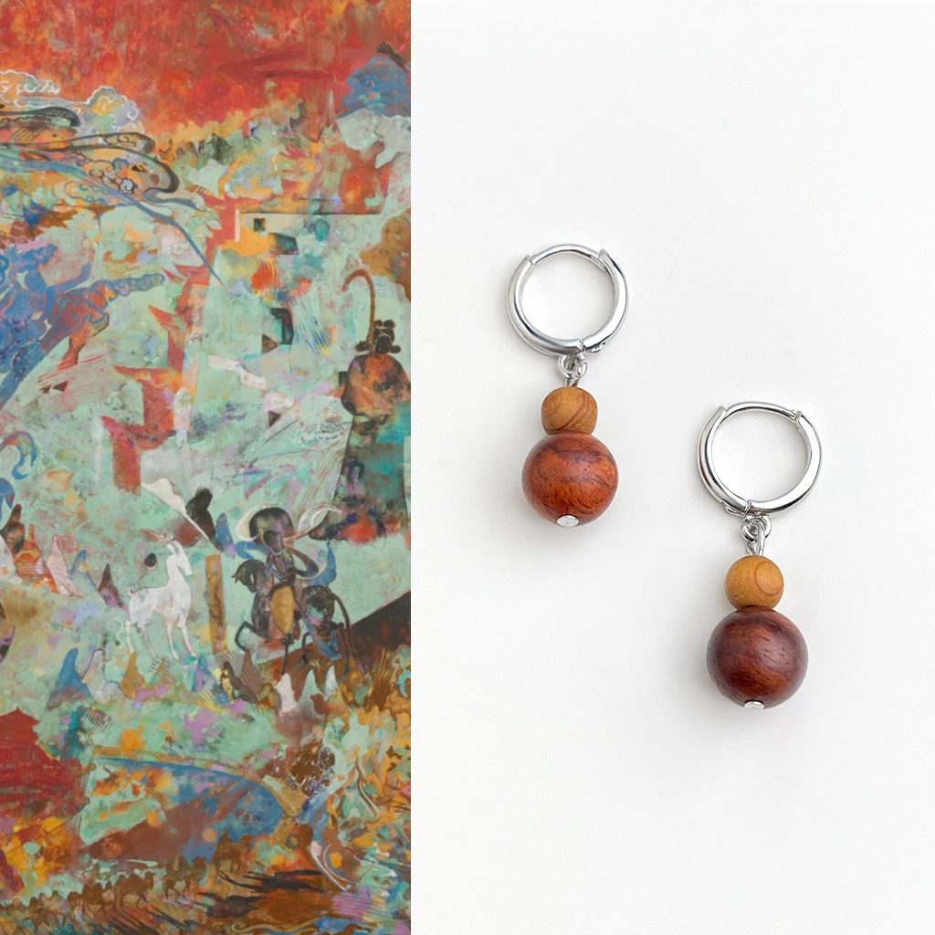 铜合金木质耳饰 梨花木·原创复古新中式木质串珠禅意优雅古风耳扣