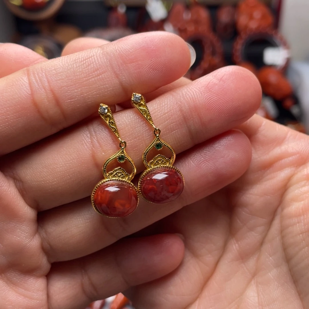 【闪购商品】银S925镶嵌葫芦耳坠南红玛瑙