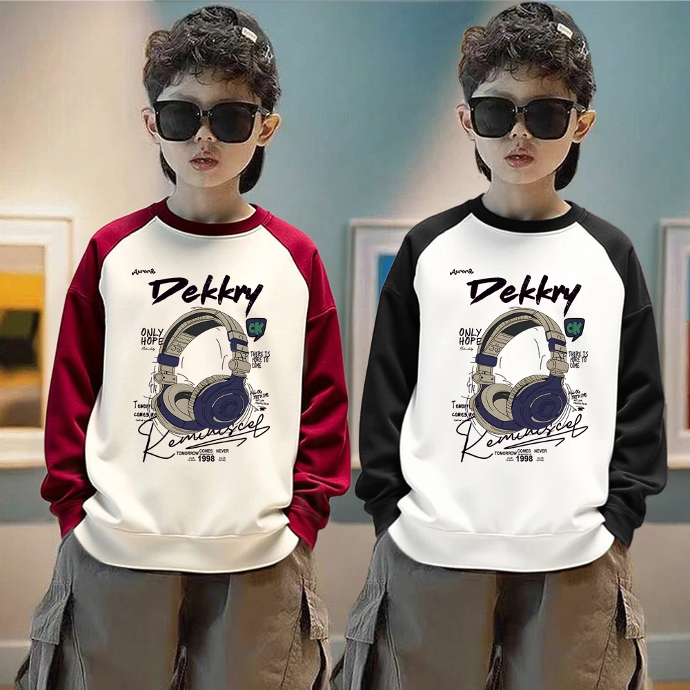 秋冬款男童加绒加厚套头卫衣中大童男孩女孩宽松休闲拼色保暖上衣