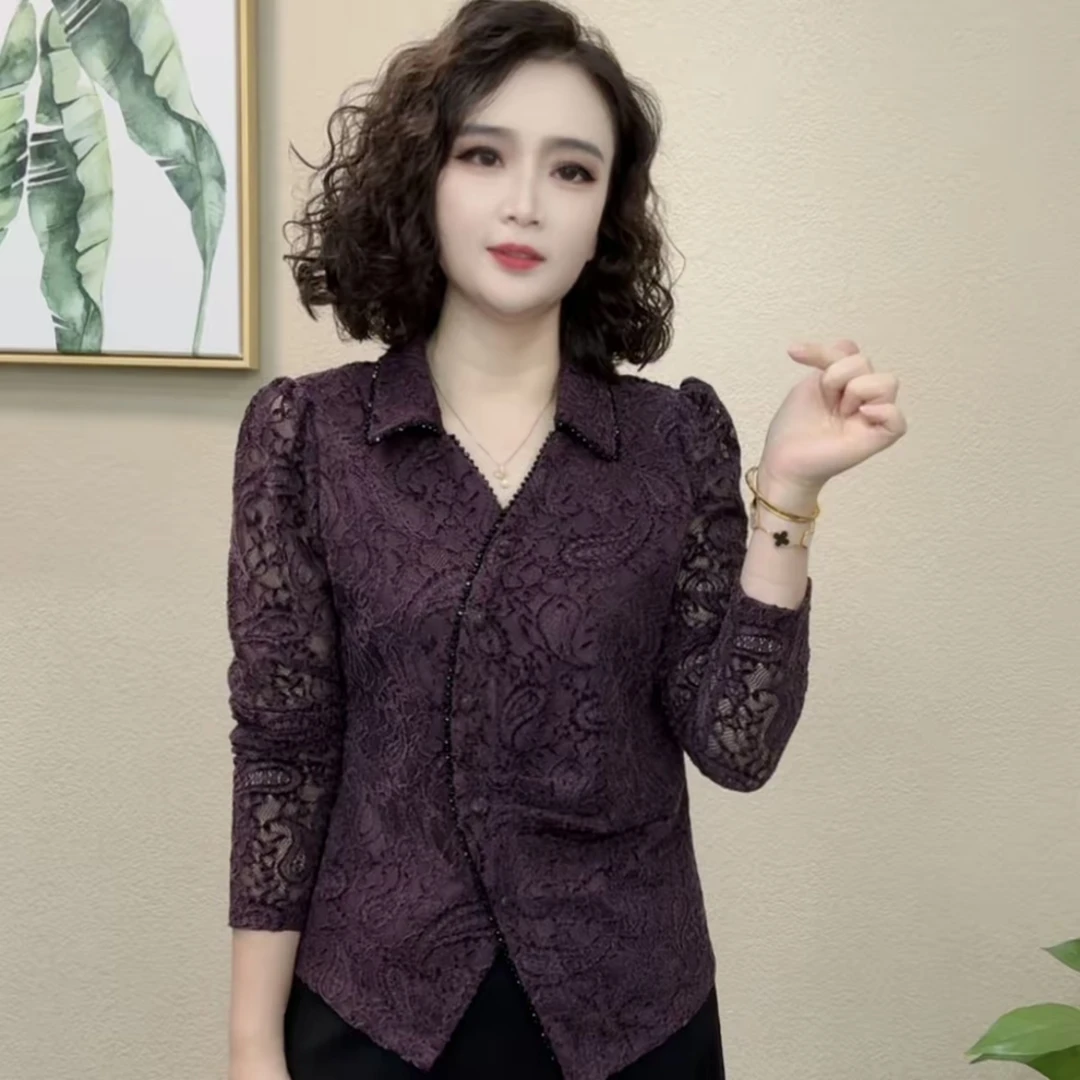 京亲2025秋季长袖植绒蕾丝衬衫领开衫气质百搭显瘦女人味上衣913