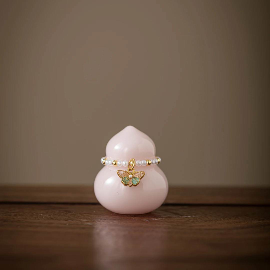 汤大壮【壶器】璞玉粉色葫芦茶宠摆件