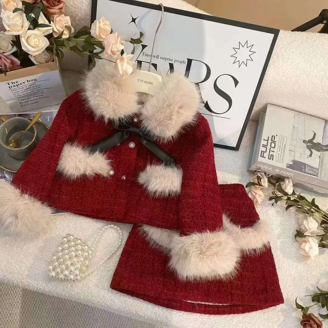 6Y155女童冬季小香风洋气儿童夹棉加厚可6岁女孩秋冬套装