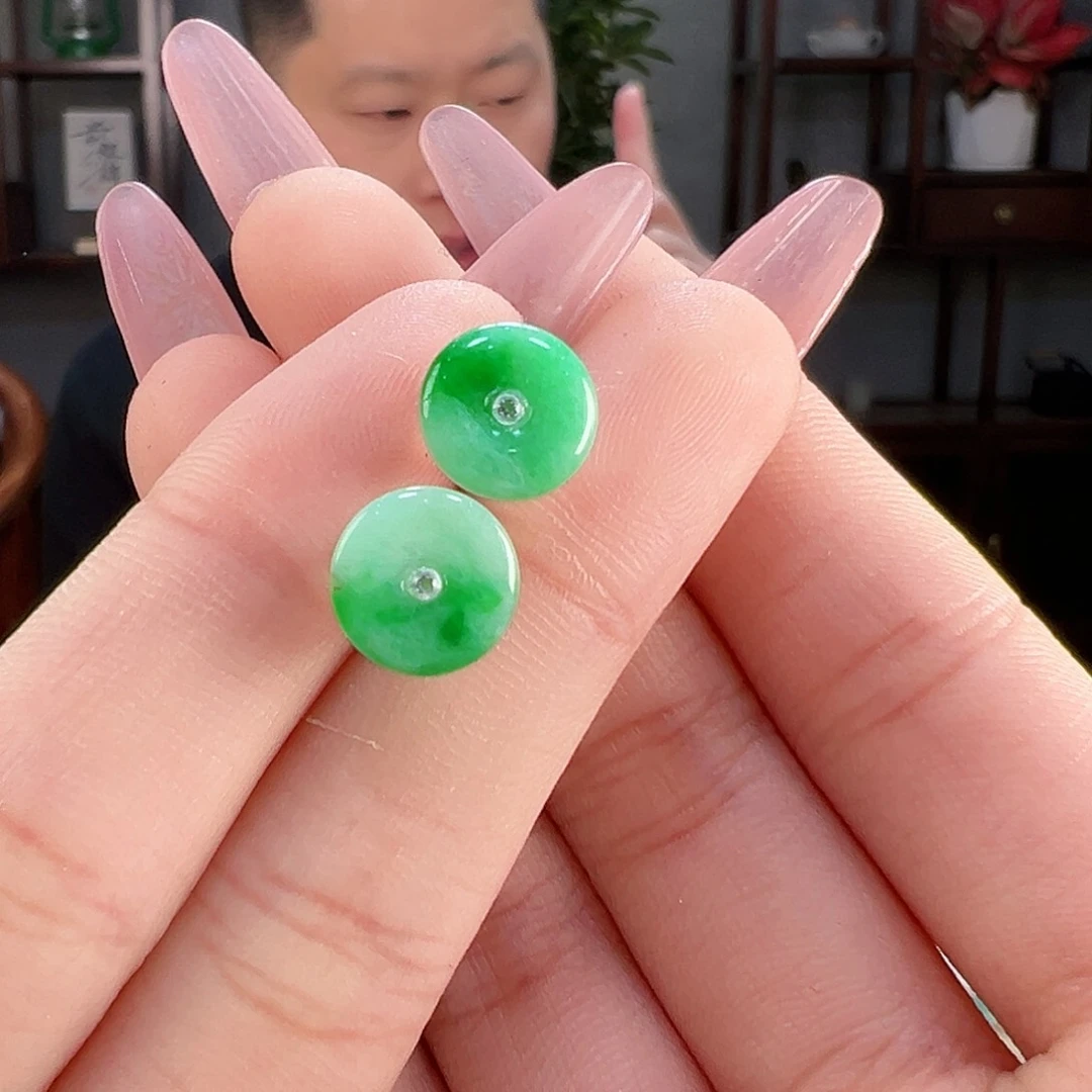 翡翠耳饰18K金镶嵌耳环3