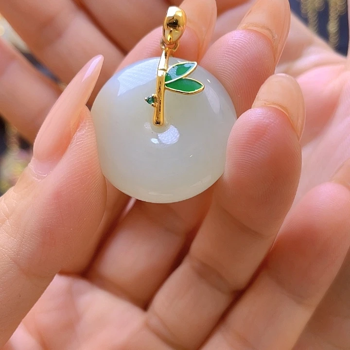 颈饰银S925镀金镶嵌和田玉