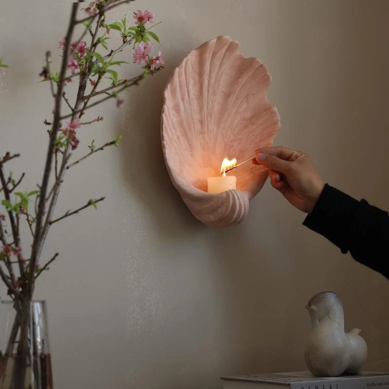 家居陶瓷贝壳壁挂饰蜡烛台壁饰法式客厅玄关窄小挂墙面装饰品