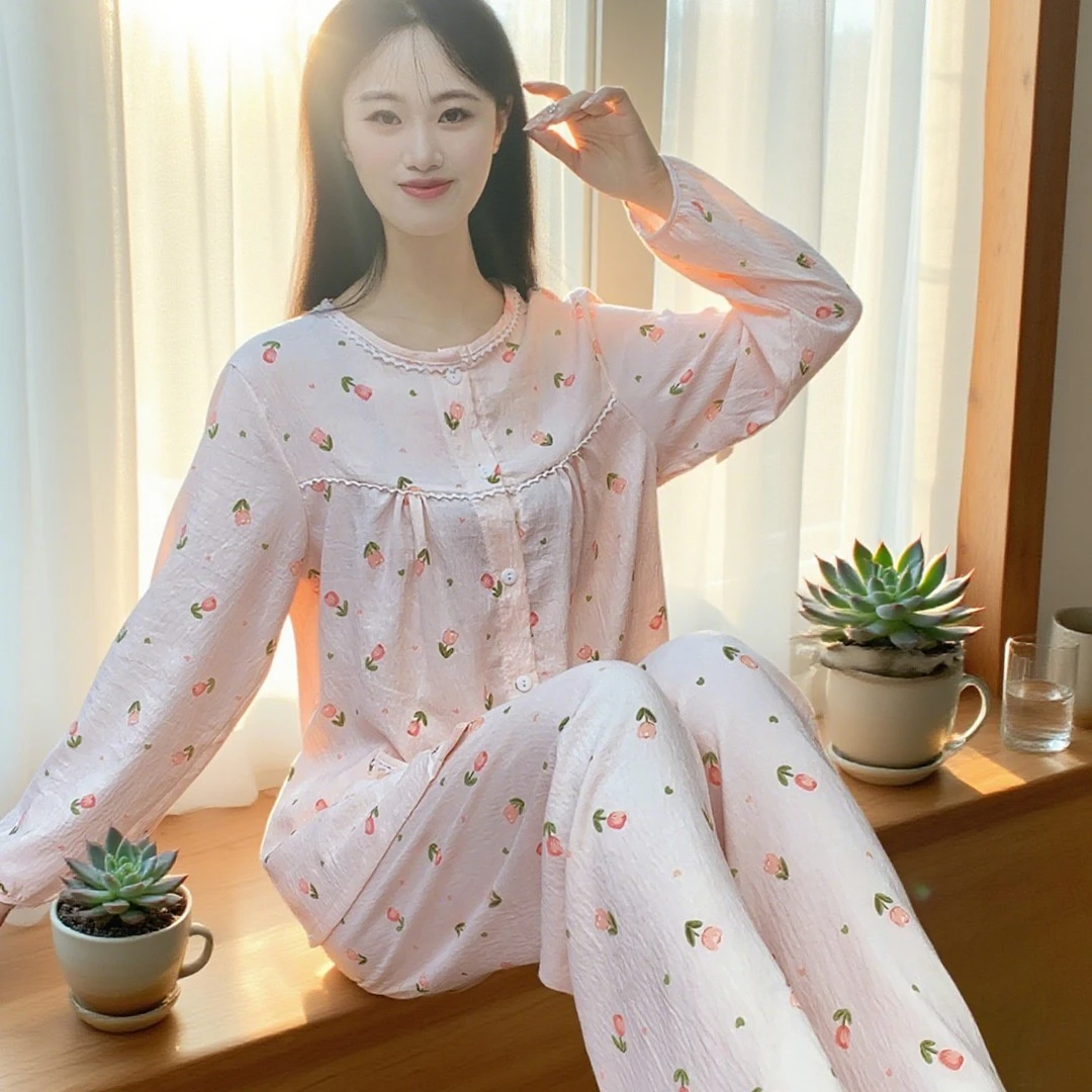 睡衣女2025新款春秋款高级感云朵棉可外穿长袖家居服两件套装Y171