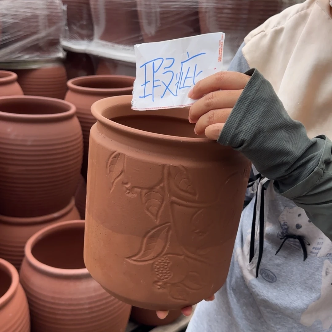 花盆朱泥口20高23宜兴紫砂瑕疵