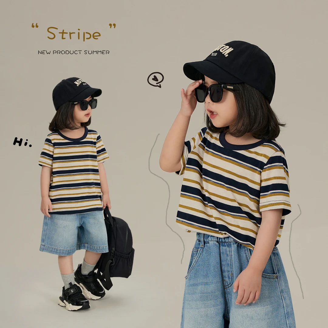 辰辰妈【循环】夏季女童时尚百搭休闲条纹短袖背心 7811X/7811X-1