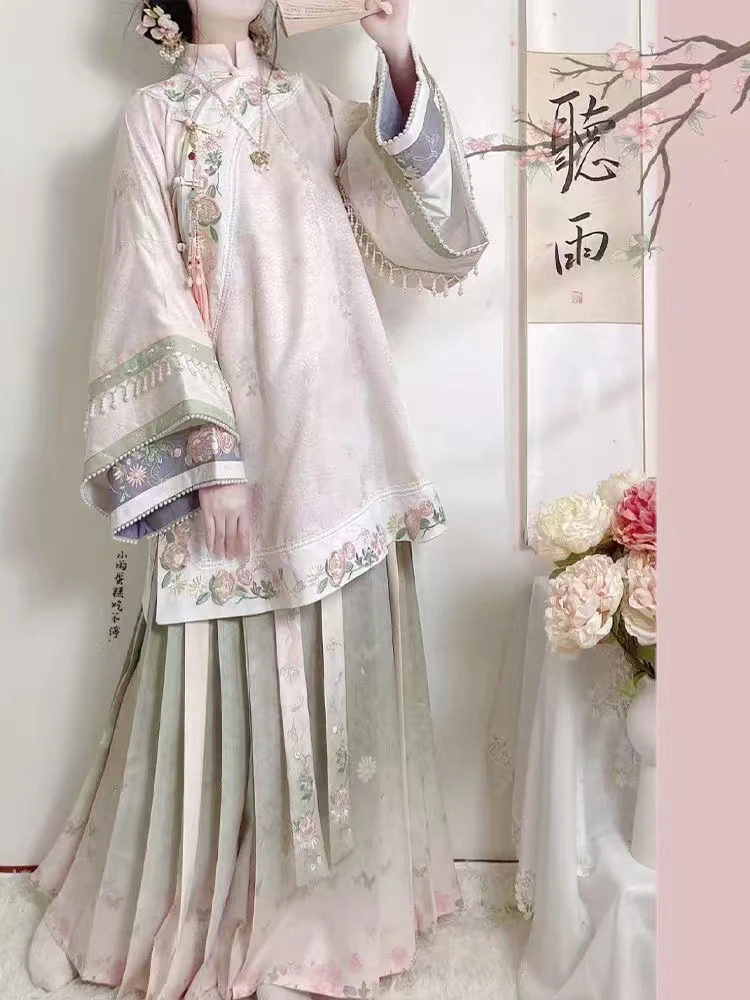 交叉领成人厚款清汉服仙气对襟汉元素春秋齐腰古装秋冬立领