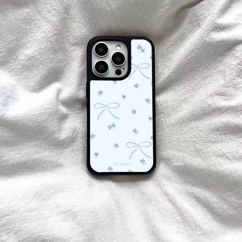 新品网红202456蝴蝶结蓝碎花适用苹果16荣耀vivo华为oppo小手机壳