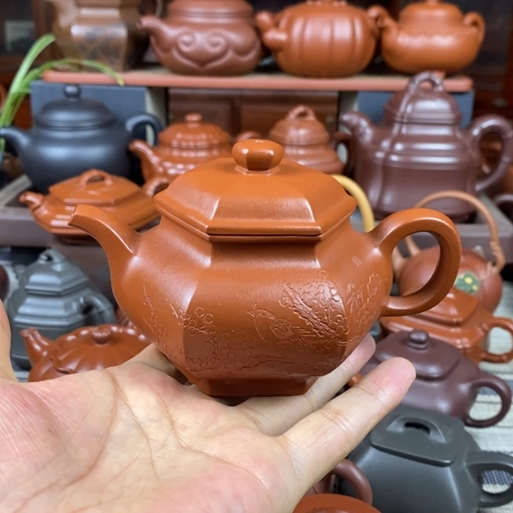 紫砂茶壶六方掇只260cc原矿赵庄朱泥双十一特价