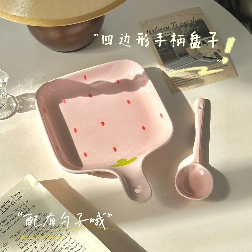少女心奶油草莓系列一人食釉下彩手把碗焗饭碗泡面碗陶瓷