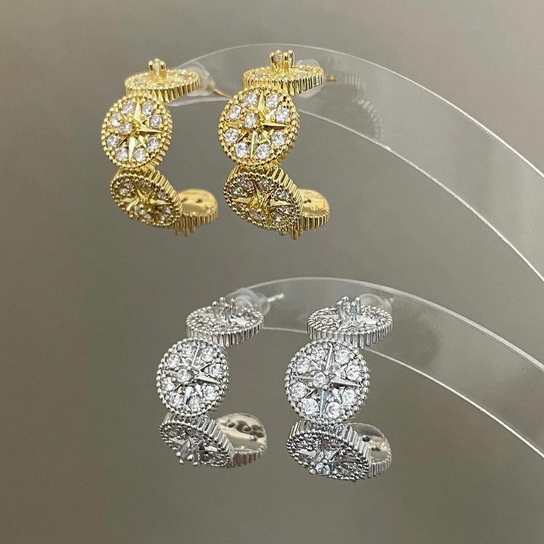 铜合金合成锆石耳饰 1765高级轻奢时尚百搭款八芒星耳环