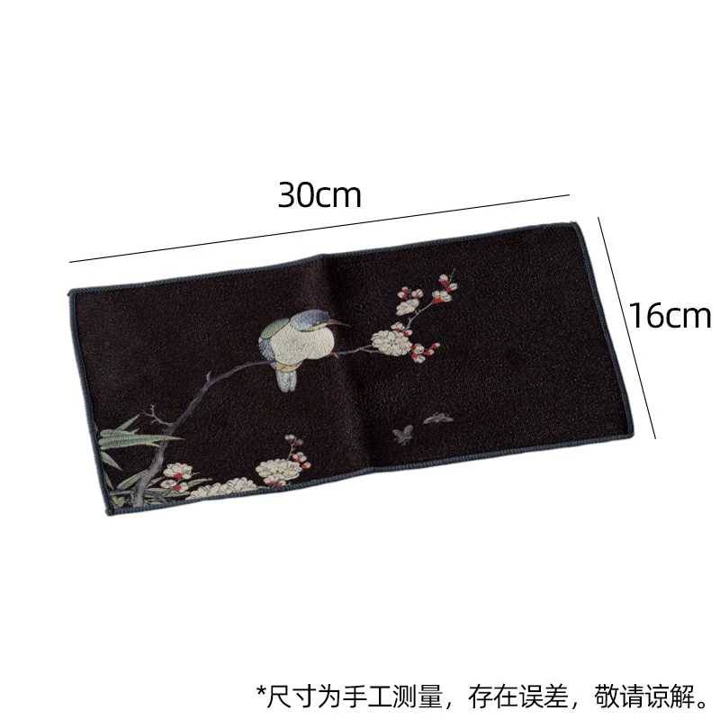 麂皮绒缝边茶巾-梅梢(黑)