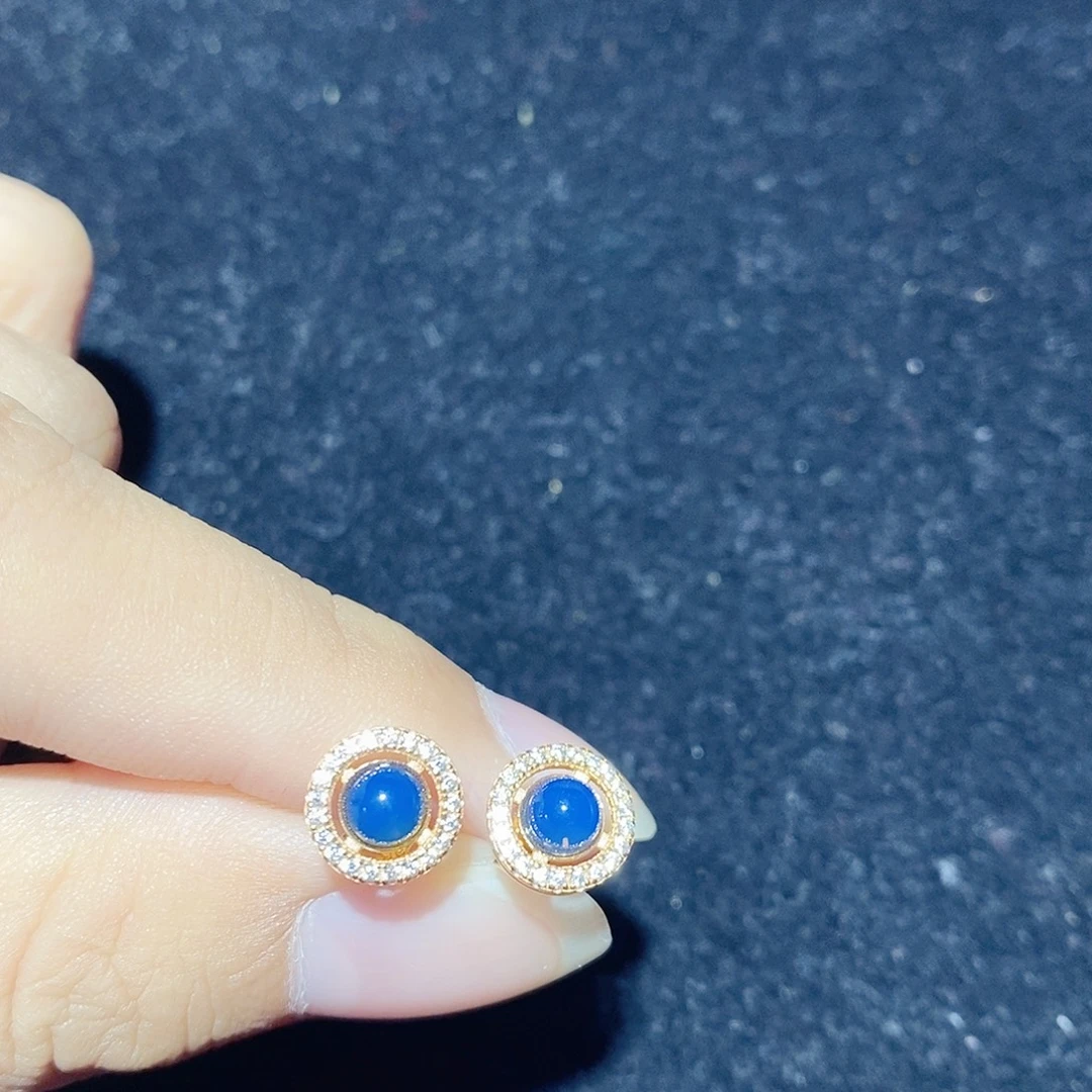 蓝珀银S925镶嵌珠宝奇石多米耳钉