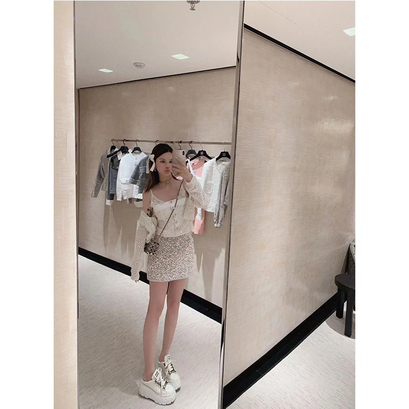 2025春季新款法式高级感针织衫内搭小香风吊带短裤半身裙时尚套装