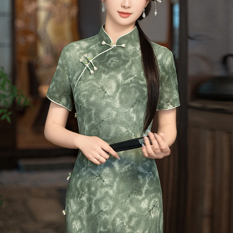 新中式旗袍2025夏季复古老上海素雅国风改良礼服新款日常可穿裙子