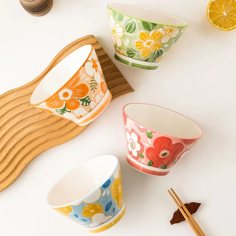 花漾斗笠碗陶瓷5寸家用新款米饭碗釉下彩高颜值餐具网红少女心碗