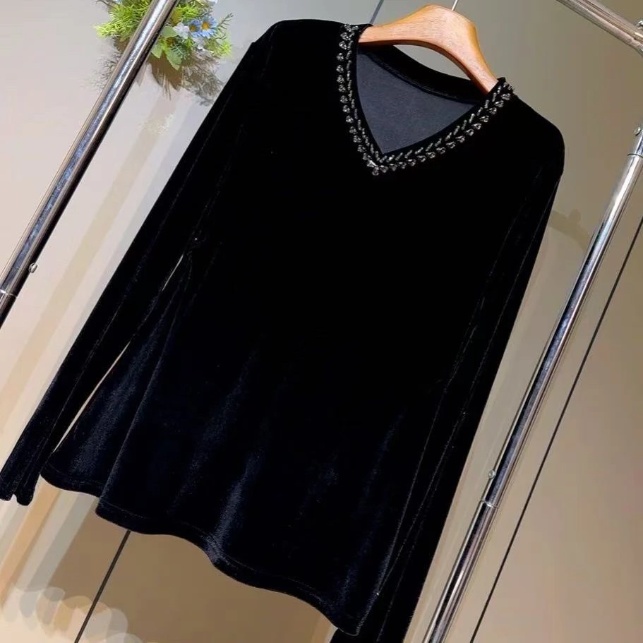 新款大码v领重工洋气秋季百搭时尚显瘦上衣/33195