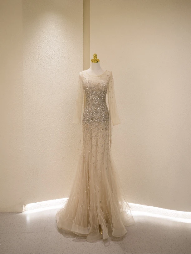 长袖鱼尾婚纱礼服店样衣默认微瑕