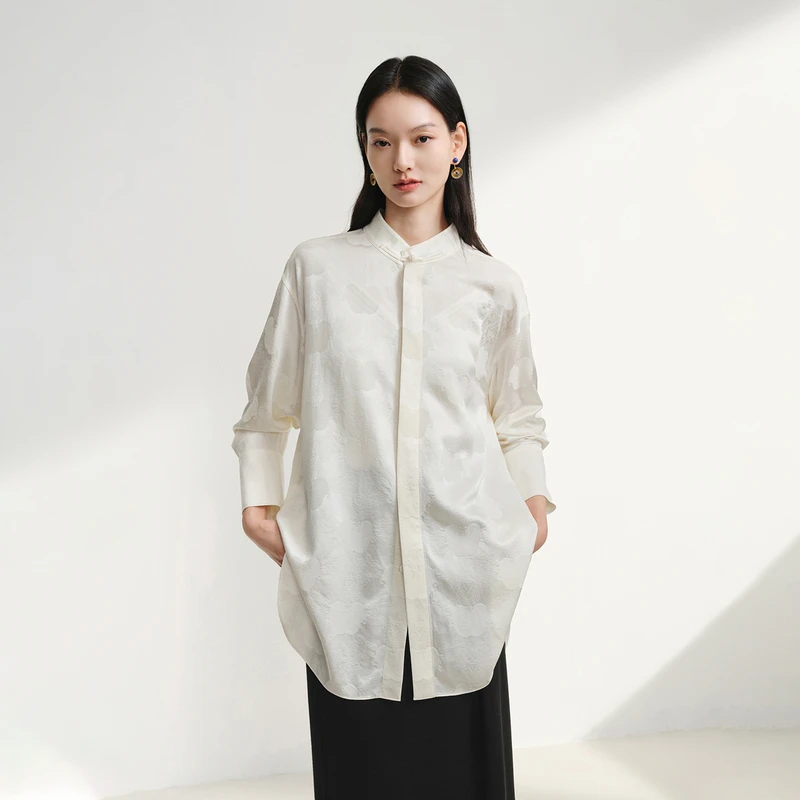 EP雅莹蓝标系列|重磅桑蚕丝提花中式盘扣立领衬衫 2025新款2229A