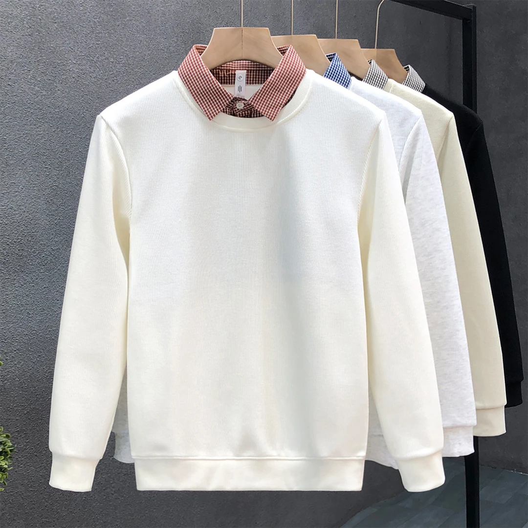 DeweLvum匠心制作！一眼就爱上!新款假两件修身透气翻领长袖卫衣男