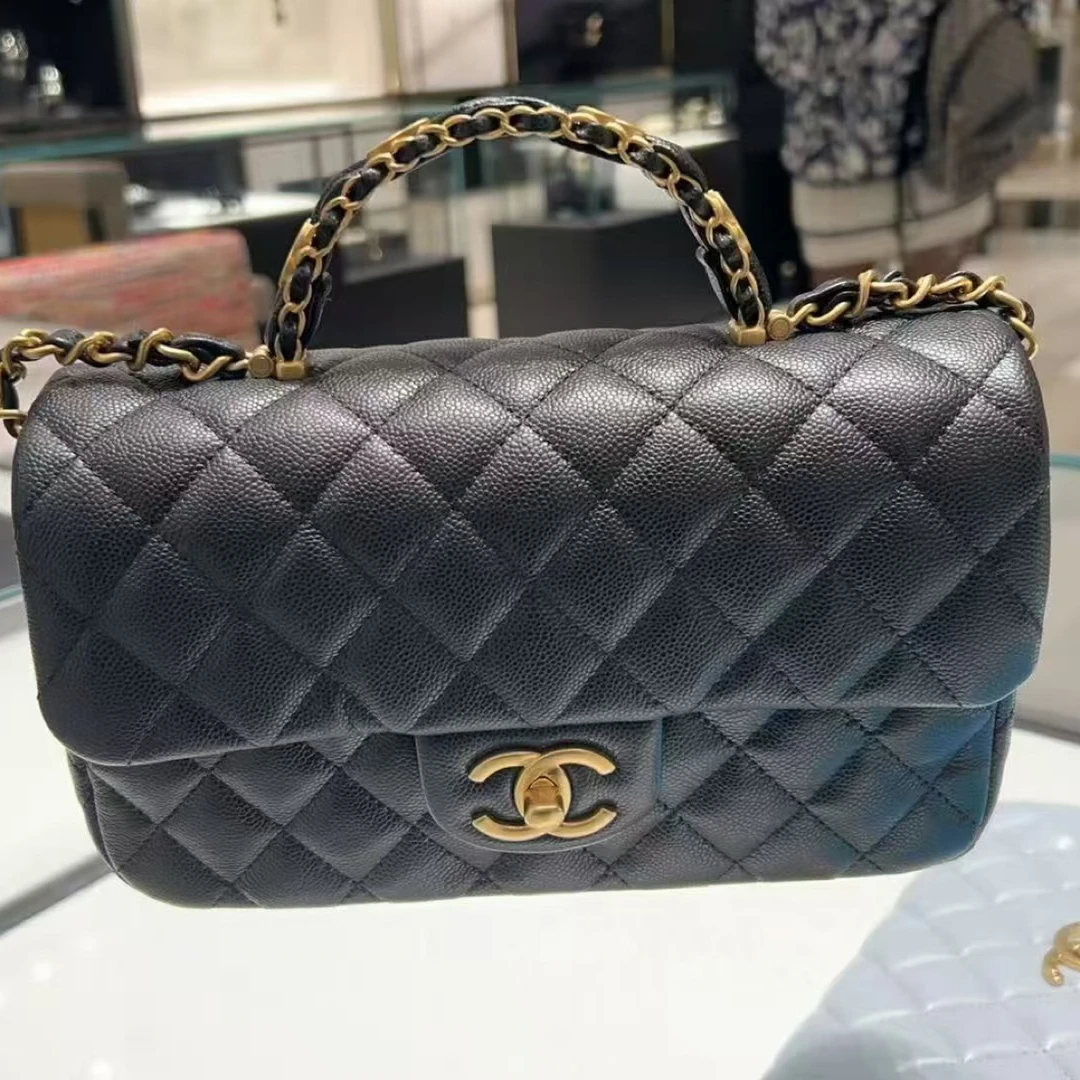 未使用 Chanel/香奈儿 25B 新款手柄黑金荔枝皮CF 大mini包包