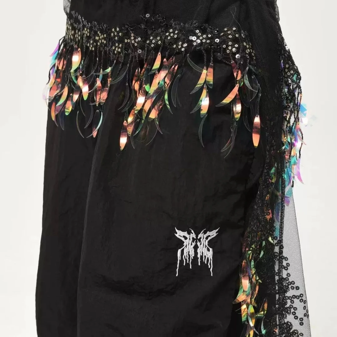 自制国潮爵士舞蹈屁帘jzza街舞腰巾虎牙弯闪片臀巾hiphop百搭腰带