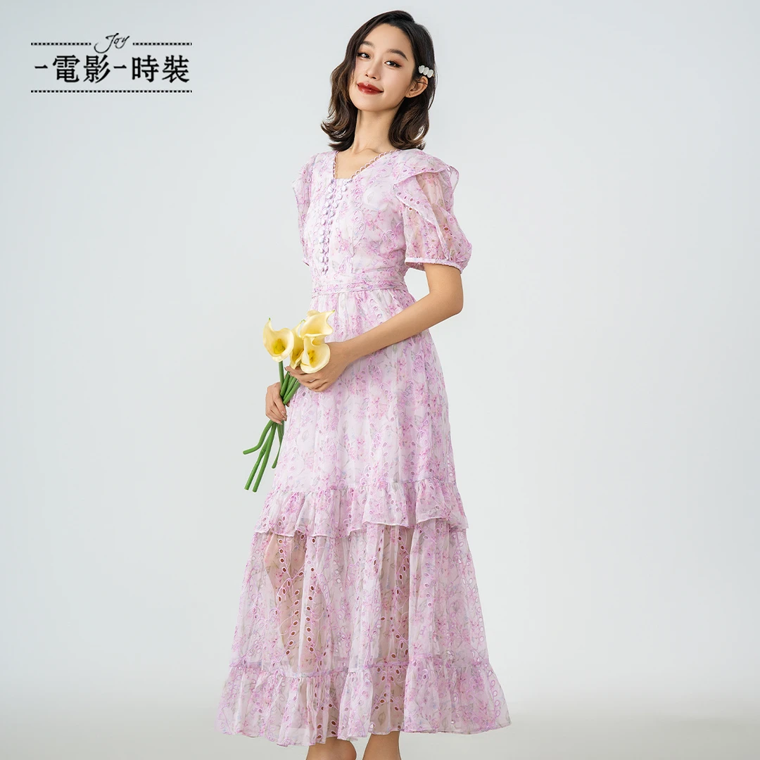 一电影一时装夏季短袖碎花轻薄女装连衣裙显瘦裙子气质FENL121527