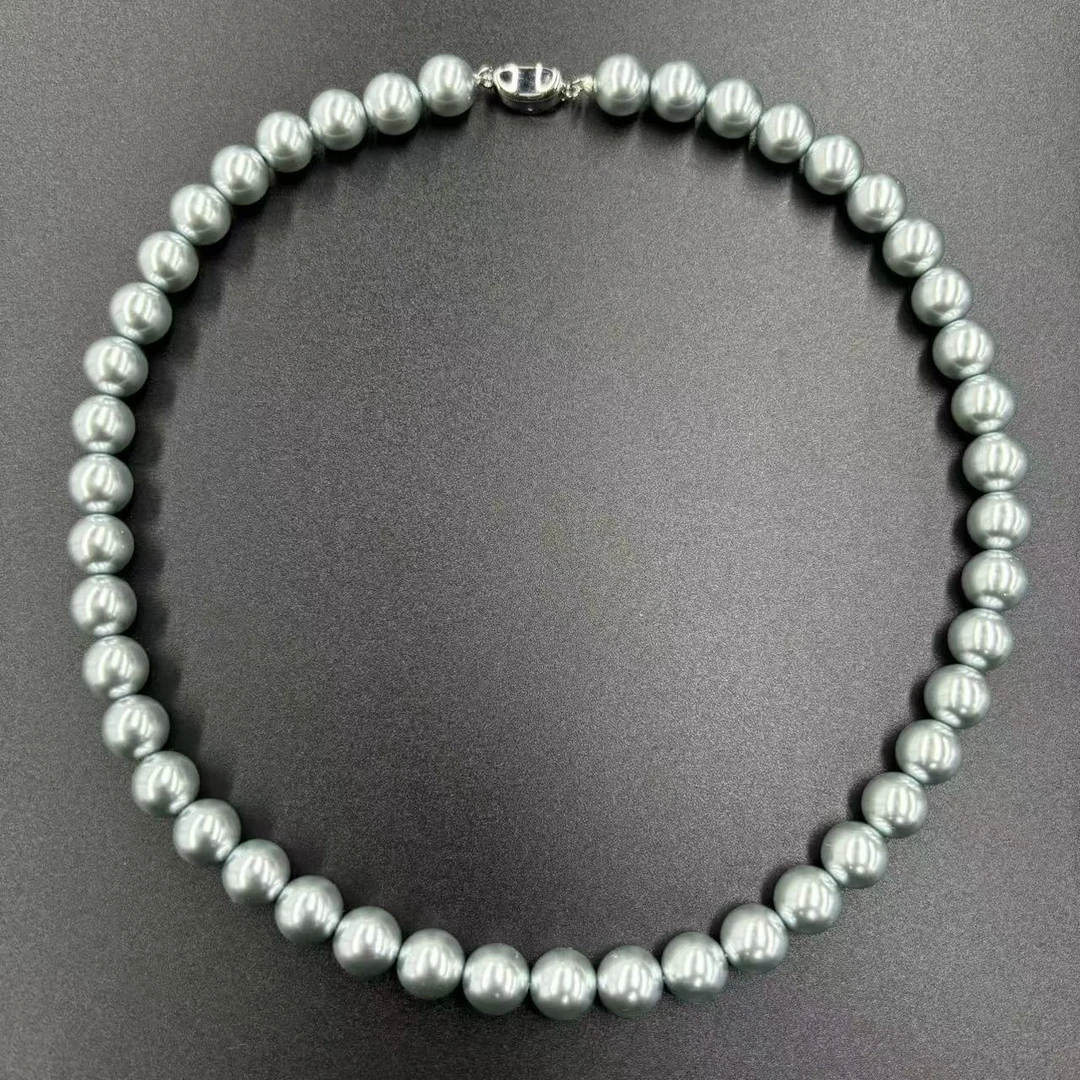 【符老板】x588-轻奢气质设计款奶油灰圆珠贝珠项链-赠礼盒