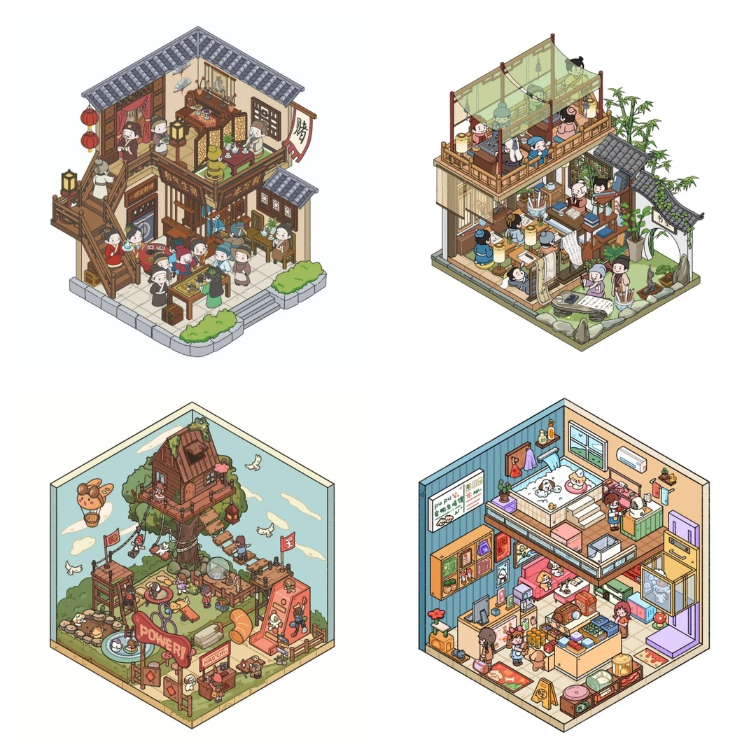 PUPU宠物微缩场景贴纸儿童手工DIY装饰3D视觉小屋解压玩具粘贴纸