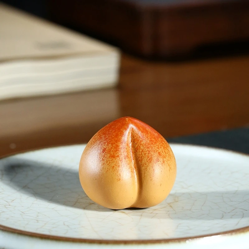 宜兴原矿紫砂小寿桃紫砂茶宠手工茶道茶玩摆件