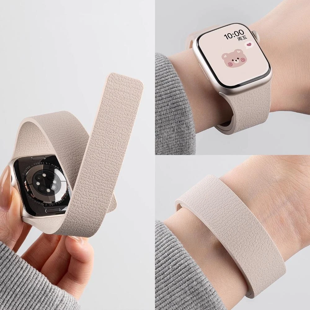 适用iwatch10苹果手表带荔枝纹磁吸硅胶applewatchS987男女ultra
