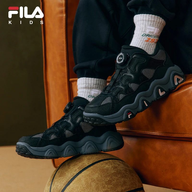 斐乐儿童秋冬新款【豹爪革面】经典运动跑鞋RH保暖篮球鞋K65B441202