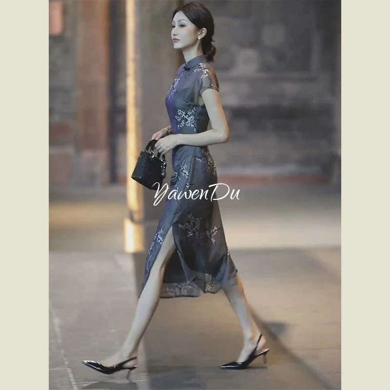 春季新中式国风改良旗袍高端精致高级感端庄大气清冷感灰色连衣裙