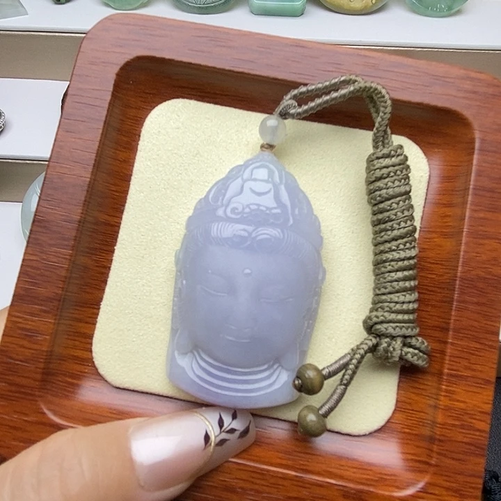 翡翠未镶嵌颈饰满紫观音佛头