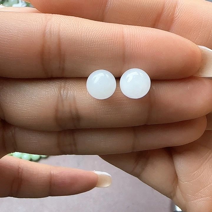 和田玉银S925镶嵌耳饰白玉耳钉