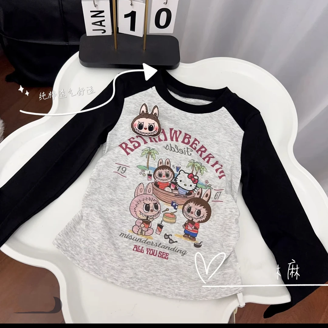2025新款女童长袖透气吸汗印花卡通印花T恤女宝圆领秋款打底衫