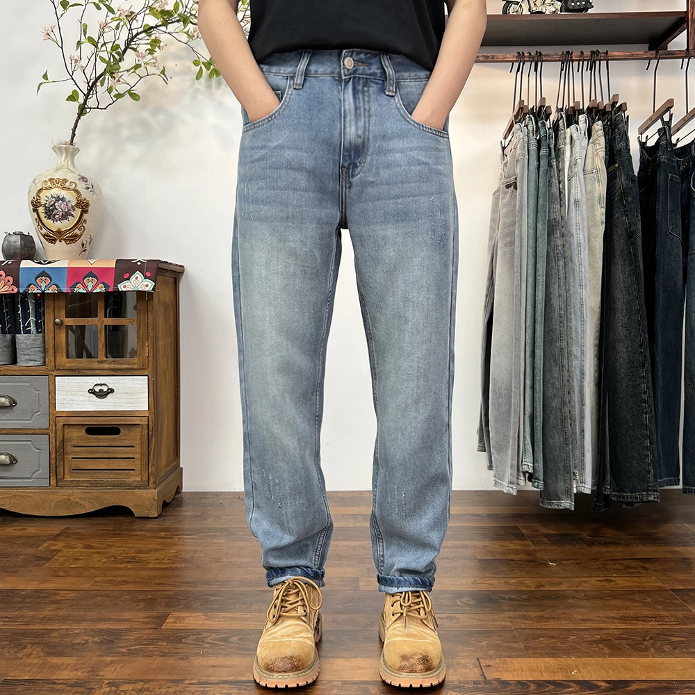 宽松十分牛仔裤男2025夏季薄款高端时尚直筒百搭男士锥形休闲裤子