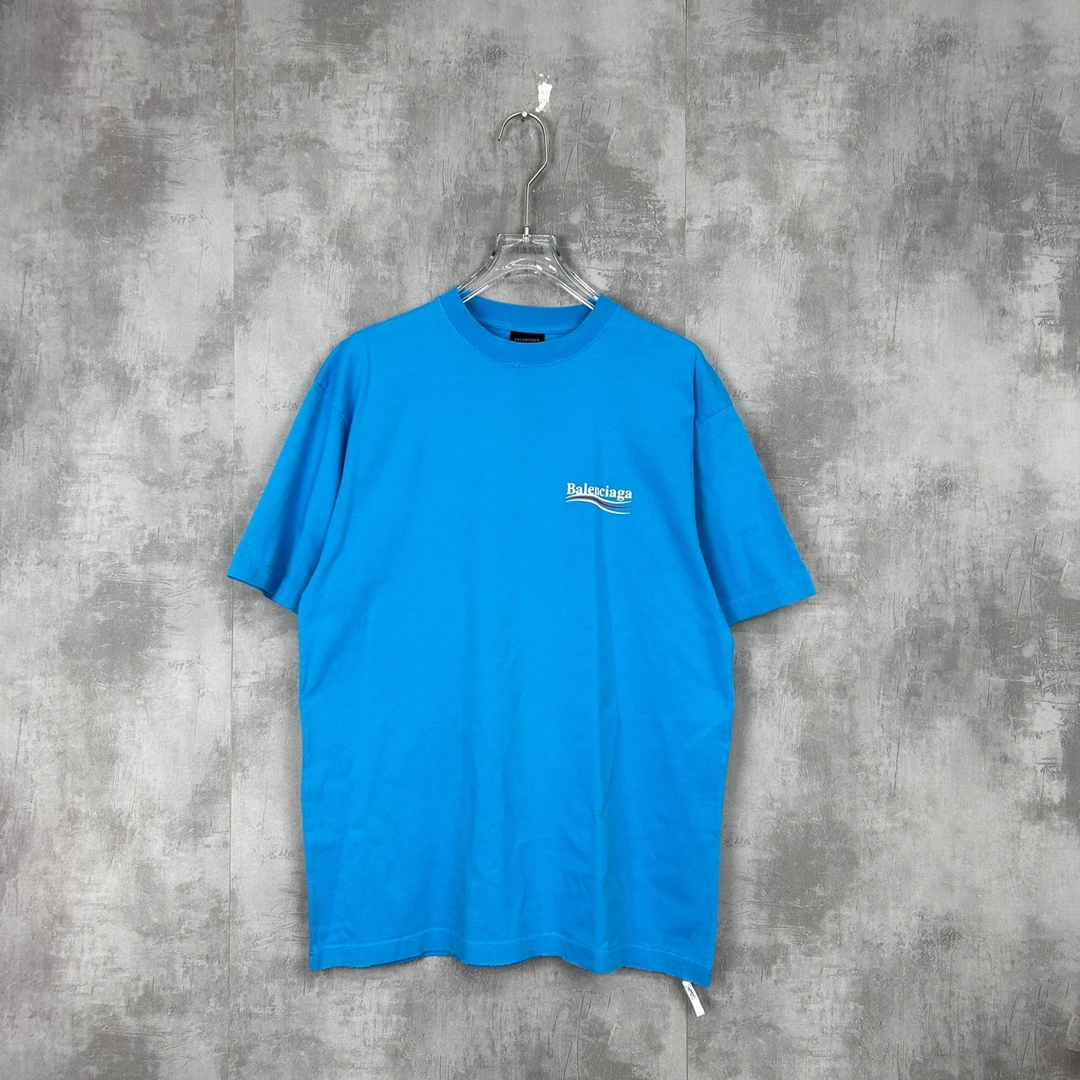 119 Balenciaga 蓝色徽标可乐印花宽松短袖 XXS码 95新 袖口污渍