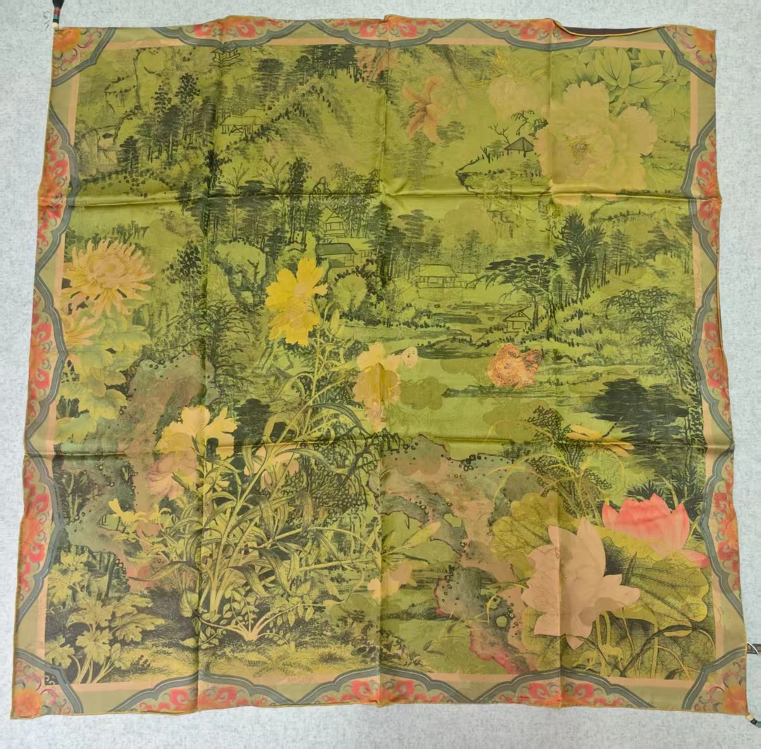 【山居思乐】宫丽108x108cm6A纯100桑蚕丝花萝重锻香云纱双面C013