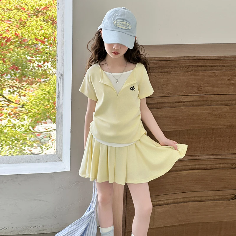 夏季女童短裙套装休闲运动中大童时尚洋气小女孩夏装两件套6-15岁