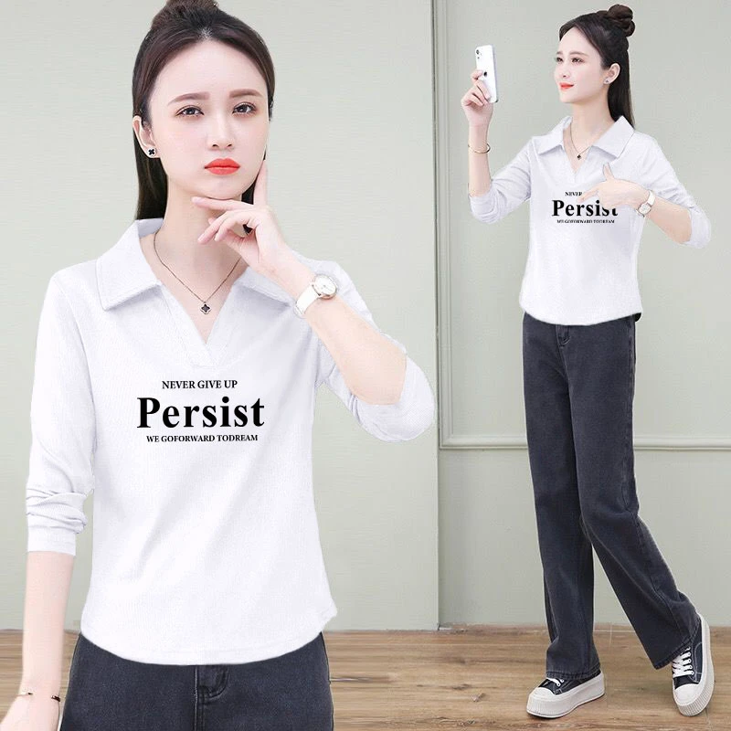 纯棉翻领显瘦长袖百搭上衣女2025春秋冬新款弧形下摆设计感POLO衫