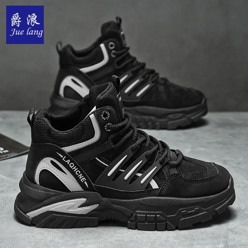 爵浪男鞋秋季新款休闲百搭男士户外登山防滑厚底工装靴运动潮鞋子