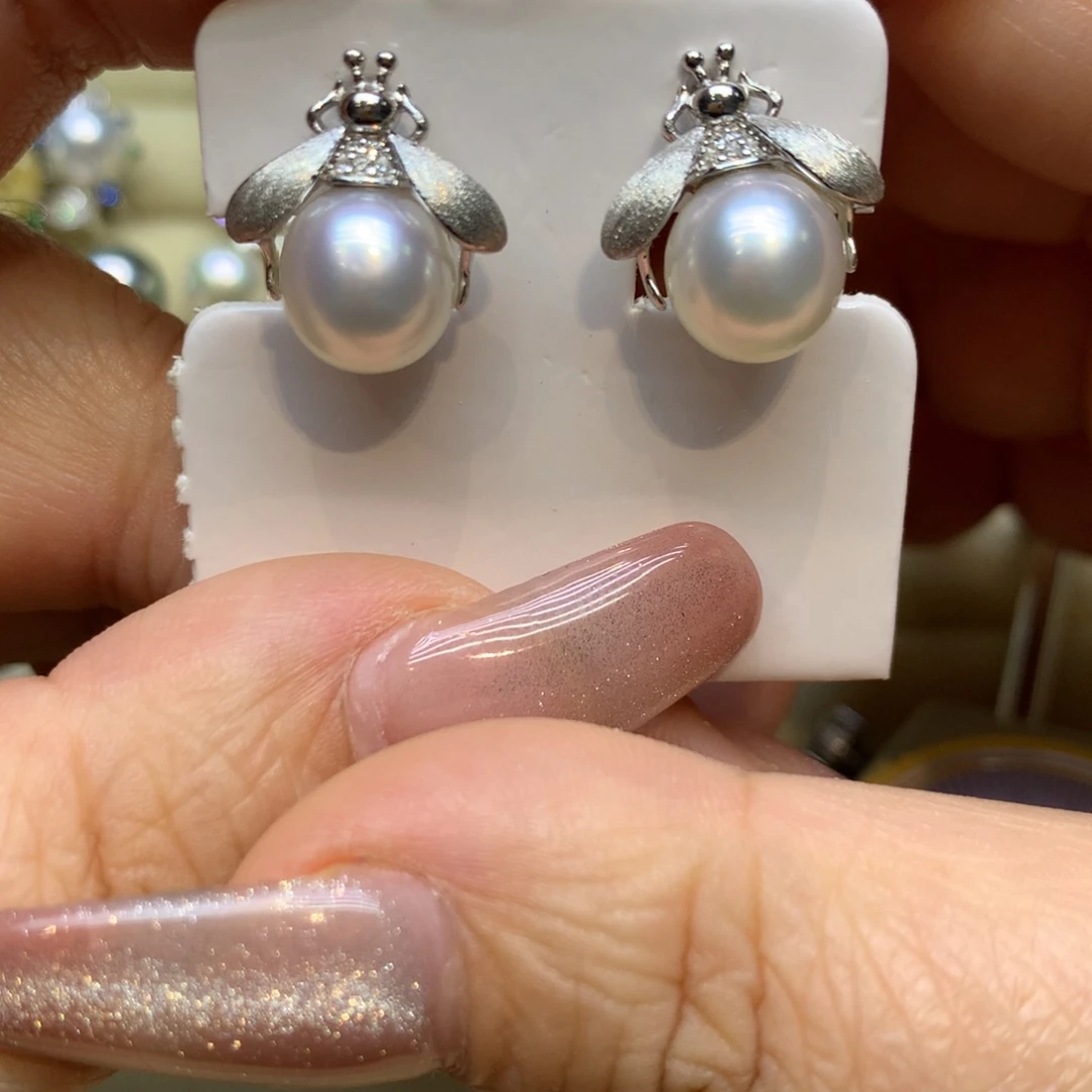 银S925镶嵌耳饰海水珍珠