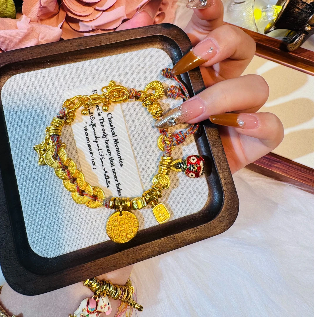 铜合金手链 【AIOSC饰品】手编彩绳武帝币手链手工时尚复古烧蓝