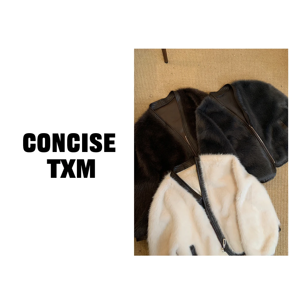 【唐小木】仿狐狸毛拉链外套  V领时尚气质保暖毛毛外套 W1200