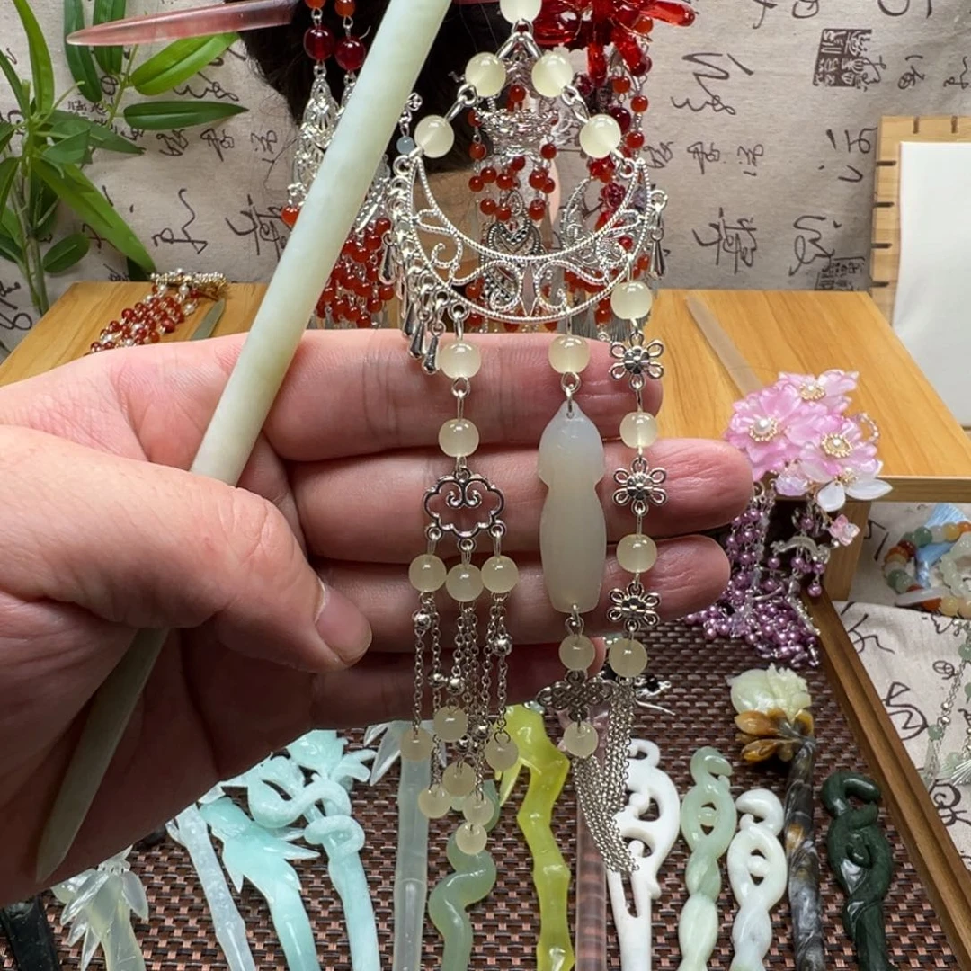 蛇纹石玉合金发饰