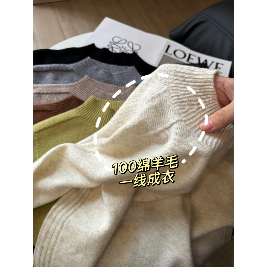 「实穿主义」秋冬100%羊毛半高领纯色长袖针织衫一线成衣保暖Q0443